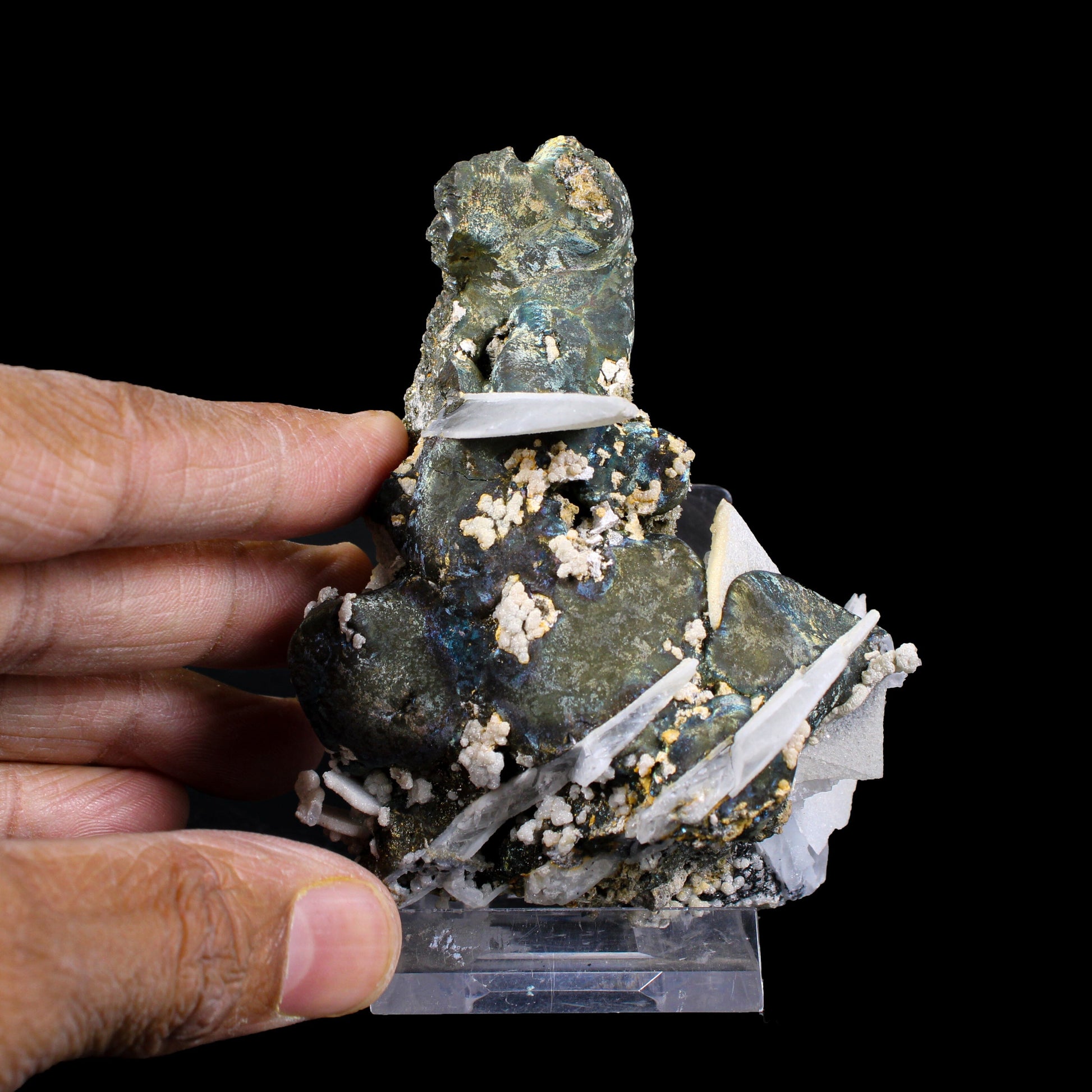 Rare Iridescent Pyrite with Calcite on Matrix – UV Reactive Collector Display Mineral Specimen from Mumbai # B 7161 Pyrite Superb Minerals 