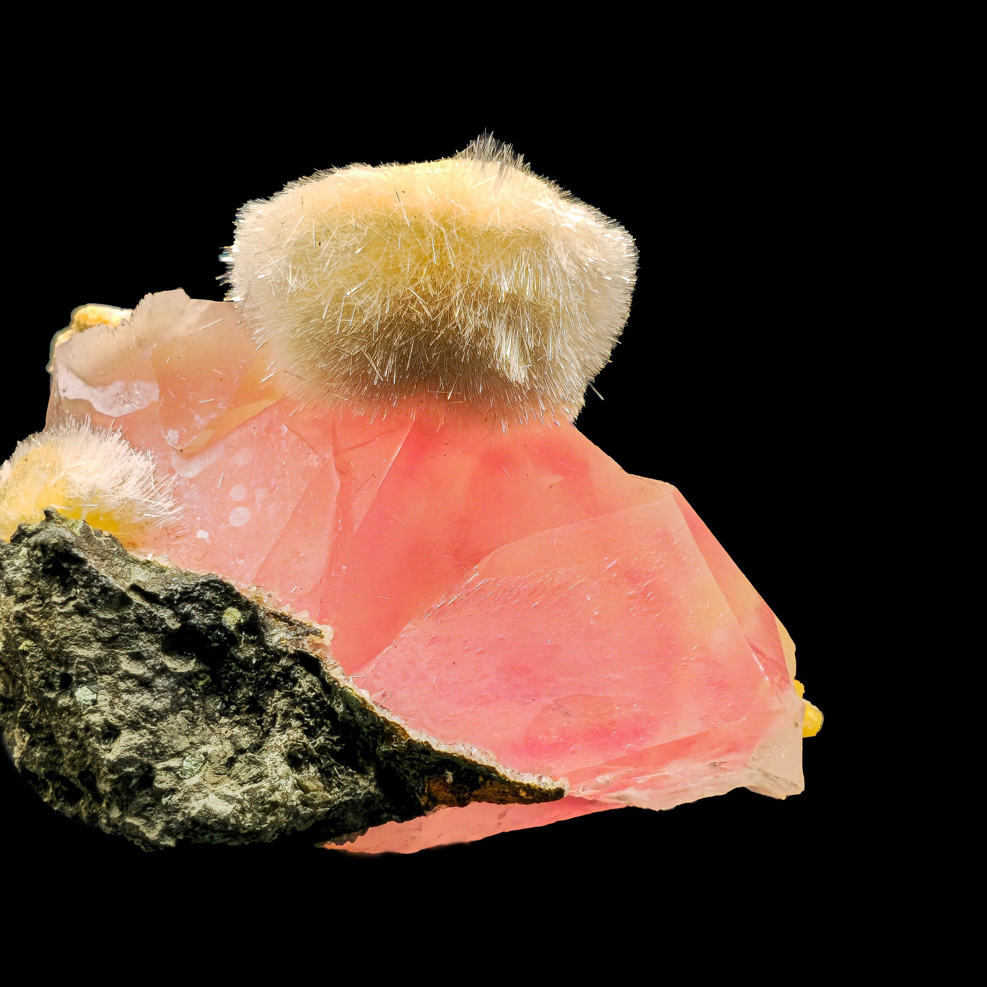 Rare Moldy Raspberry Calcite with Mesolite Natural Mineral Specimen.  # GG8
