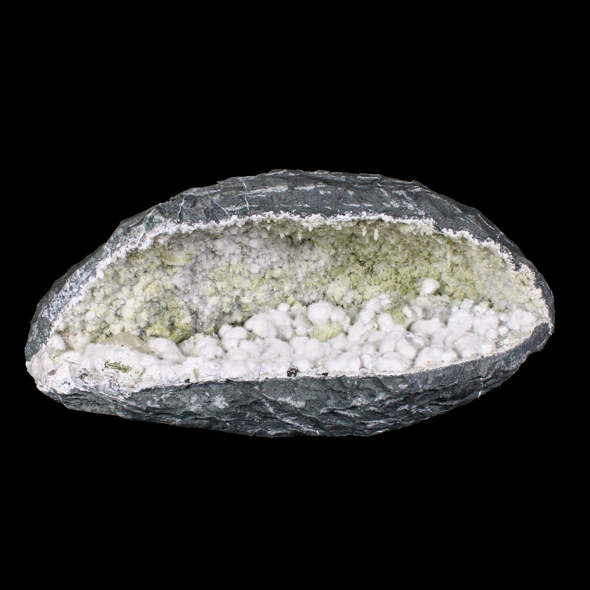 Rare Okenite Puffballs with Quartz & Chalcedony in Large Geode – Old School Mumbai, Natural Mineral Specimen# B 7175 Okenite Superb Minerals 