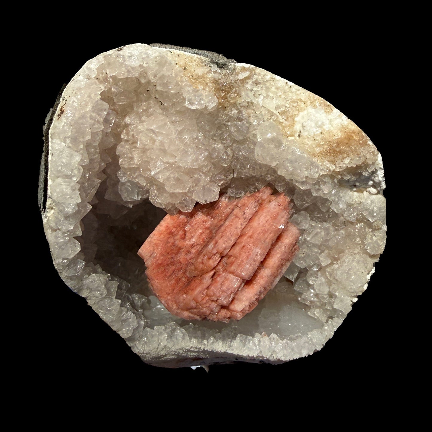 Rare Red Epistilbite on Quartz Vug - Indian Zeolite Crystal Specimen from Nashik # B DKT139 Epi-Stilbite Superb Minerals 