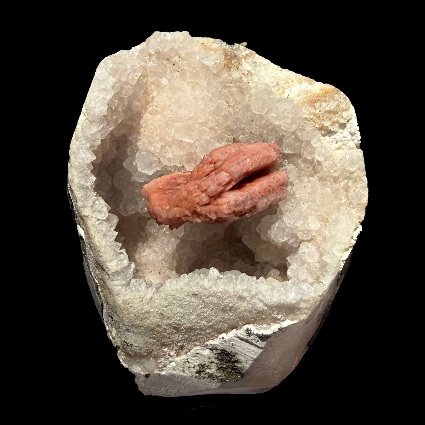 Rare Red Epistilbite on Quartz Vug - Indian Zeolite Crystal Specimen from Nashik # B DKT139 Epi-Stilbite Superb Minerals 