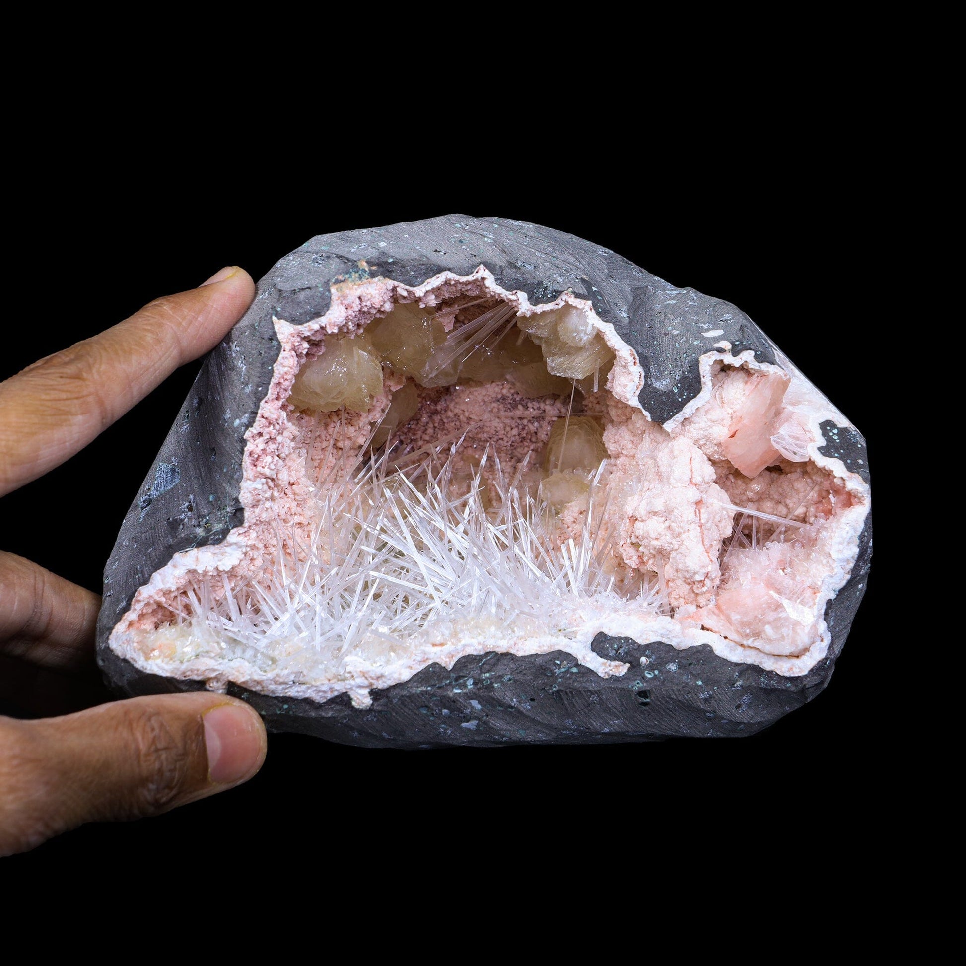 Rare Scolecite, Heulandite & Stilbite Semi-Geode Freestanding Natural Mineral Specimen – from Raigad,Maharashtra # B 7188 Scolecite Superb Minerals 