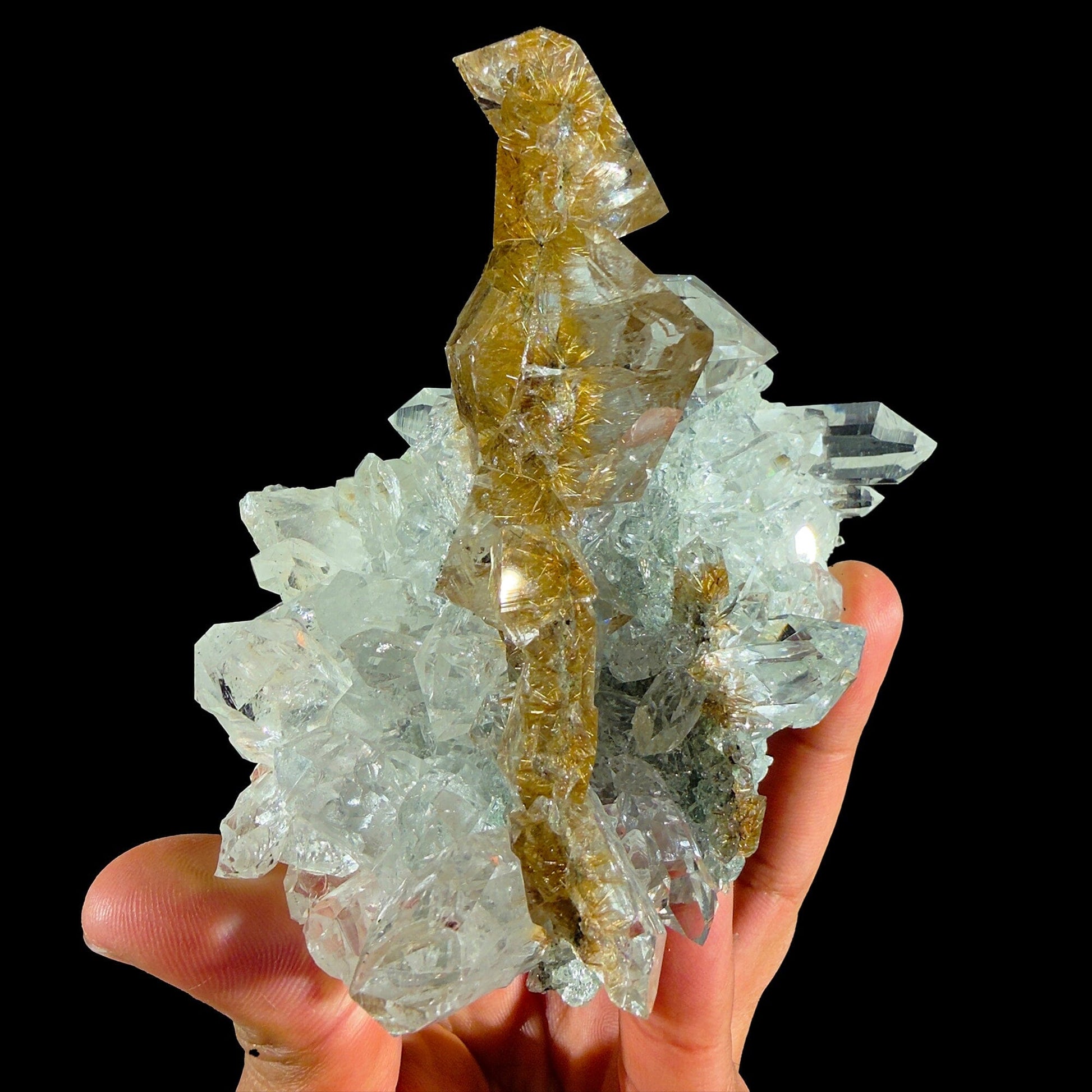 Rare Stacked Octahedral Quartz with Rutile from Himalaya – Fine Mineral Specimen | Natural Rutile Quartz Crystal Cluster | Collector Grade Display Piece | Global Collector Mineral # DKT18 QUARTZ Superb Minerals 