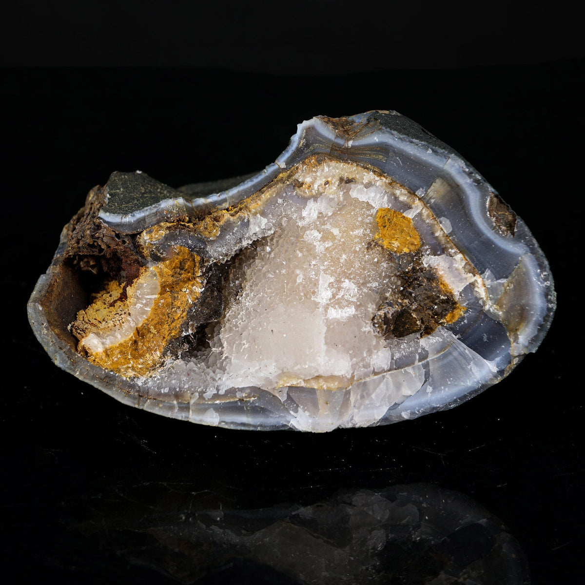 Raw Calcite Geode Pair with Black Rutile Needles & Chalcedony – Natural Indian Zeolite Mineral Specimen # B 7224 Calcite Superb Minerals 