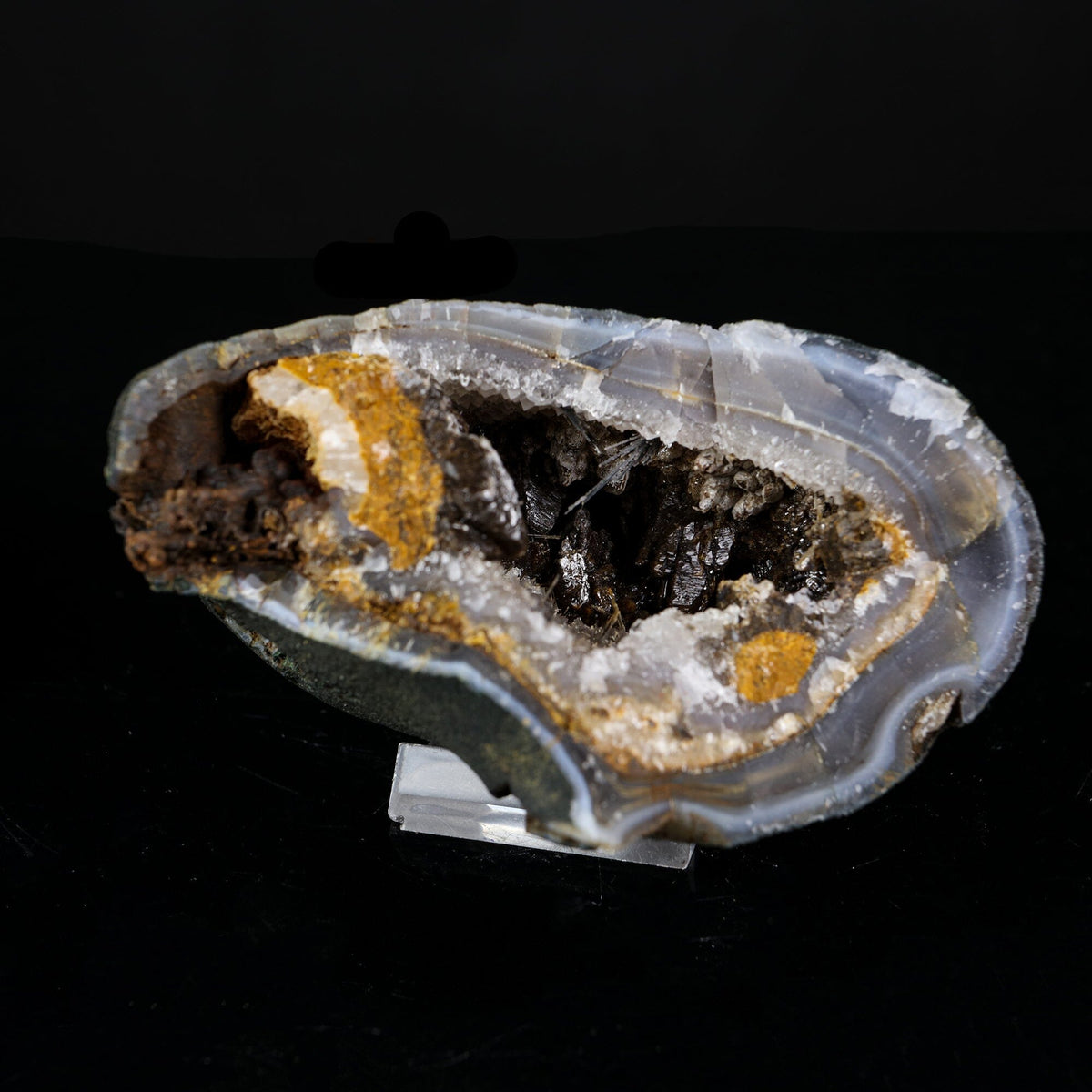 Raw Calcite Geode Pair with Black Rutile Needles & Chalcedony – Natural Indian Zeolite Mineral Specimen # B 7224 Calcite Superb Minerals 