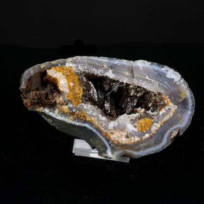 Raw Calcite Geode Pair with Black Rutile Needles & Chalcedony – Natural Indian Zeolite Mineral Specimen # B 7224 Calcite Superb Minerals 
