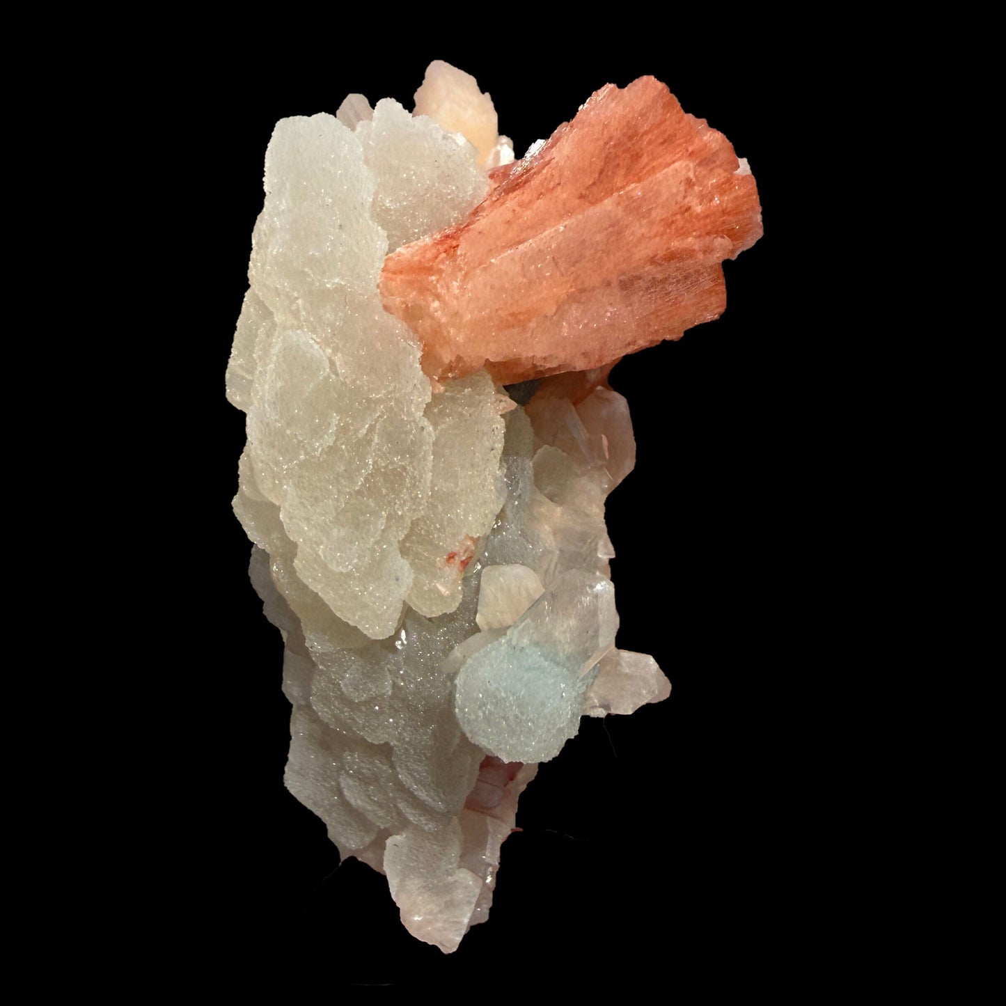 Red Heulandite & Stilbite Cluster on Chalcedony-Coated Calcite – Rare Indian Zeolite Mineral Specimen from Jalgaon # DKT101 Heulandite Superb Minerals 