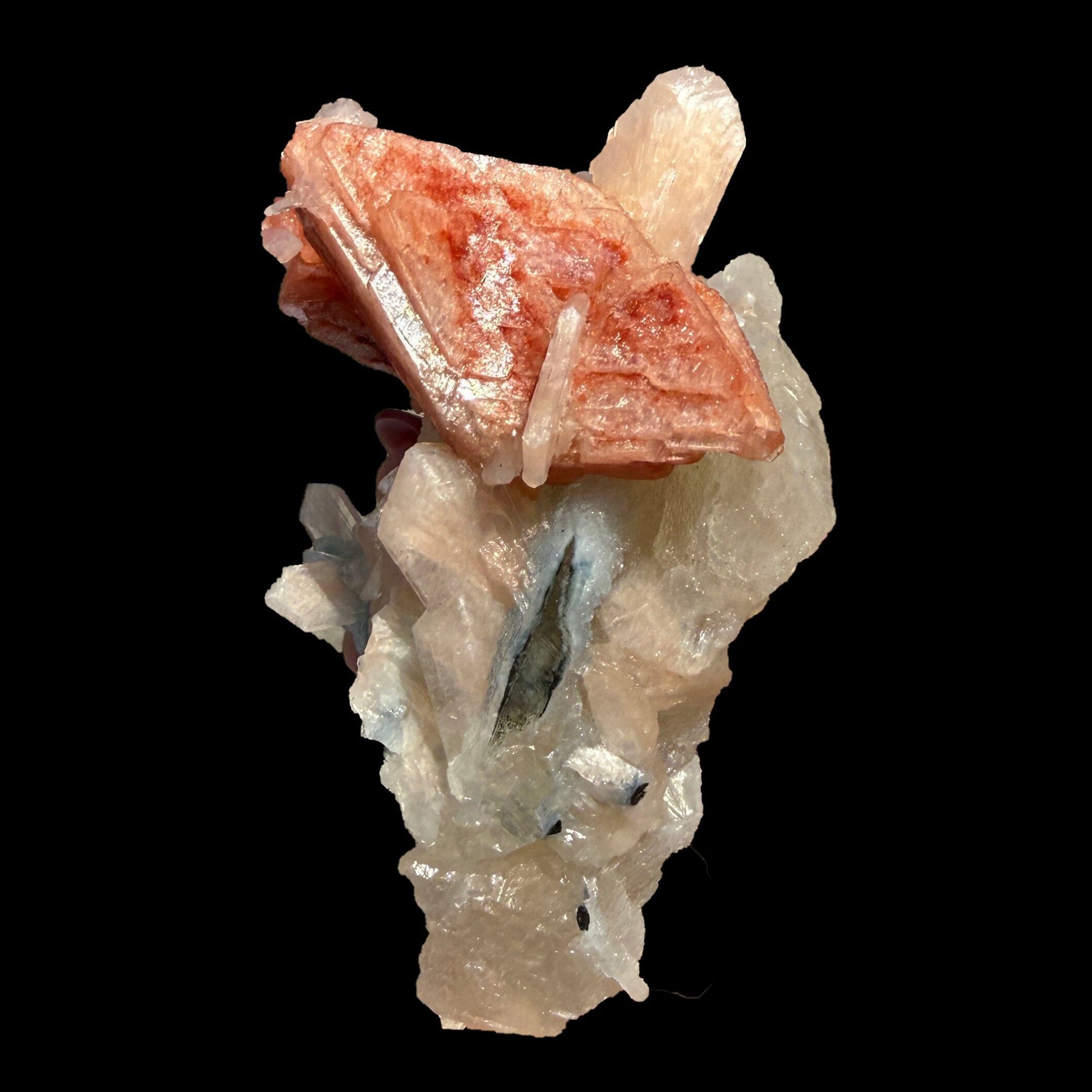 Red Heulandite & Stilbite Cluster on Chalcedony-Coated Calcite – Rare Indian Zeolite Mineral Specimen from Jalgaon # DKT101 Heulandite Superb Minerals 