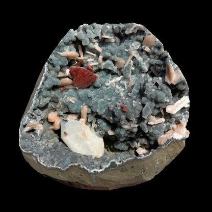 Red Heulandite with Calcite, Stilbite on Sparkling Chalcedony Semi-Geode from Jalgaon Maharashtra India | Natural Zeolite Mineral Specimen DKT79 Heulandite Superb Minerals 