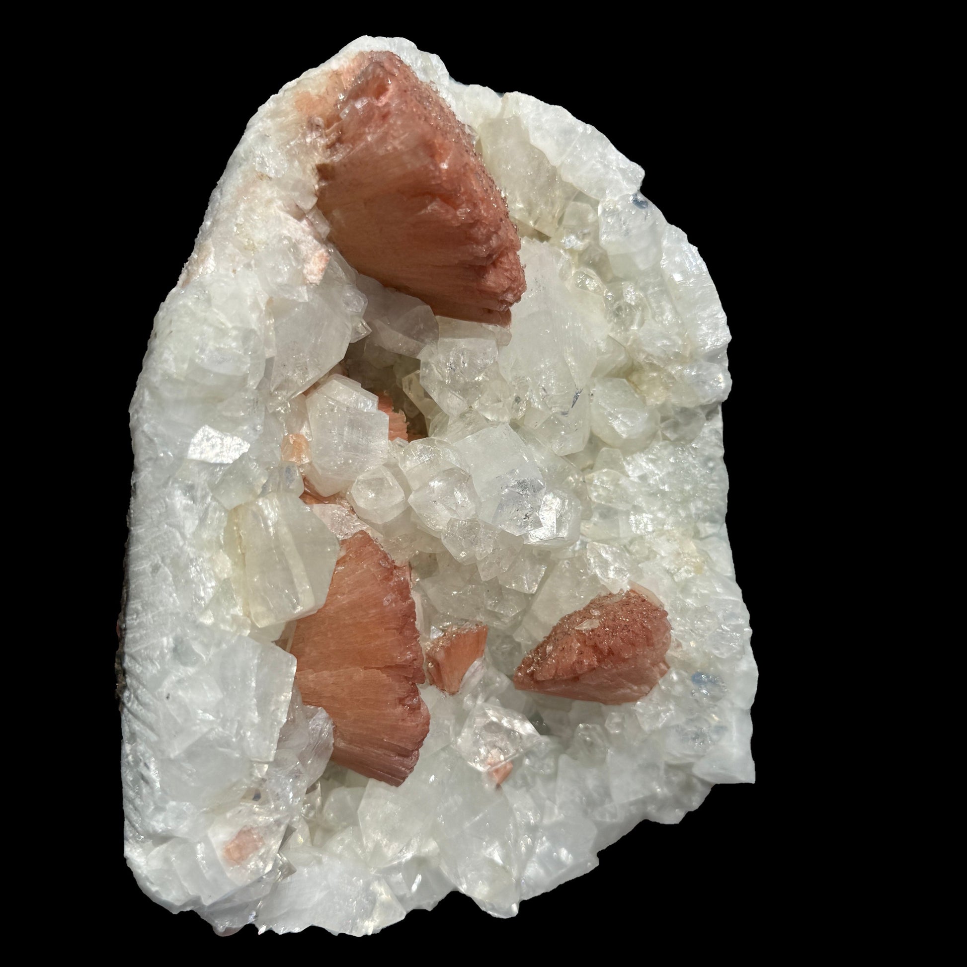 Salmon-Pink Heulandite on Apophyllite Matrix – Indian Zeolite Mineral Specimen from Jalgaon # DKT123 Heulandite Superb Minerals 