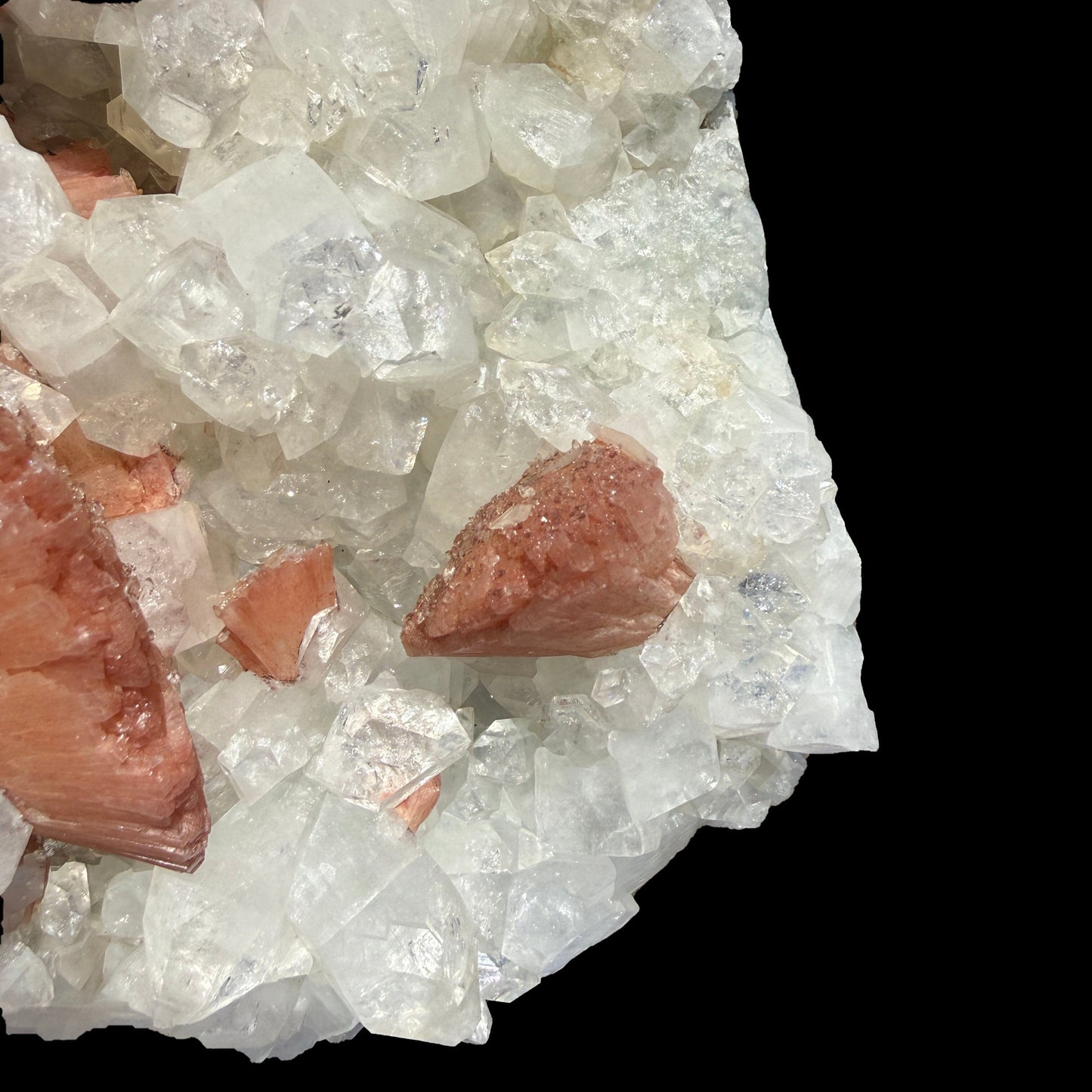 Salmon-Pink Heulandite on Apophyllite Matrix – Indian Zeolite Mineral Specimen from Jalgaon # DKT123 Heulandite Superb Minerals 