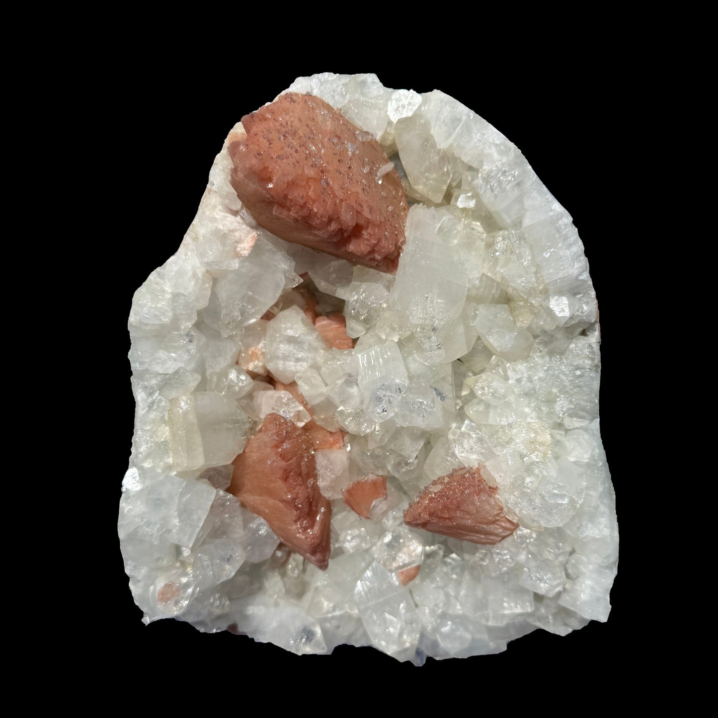 Salmon-Pink Heulandite on Apophyllite Matrix – Indian Zeolite Mineral Specimen from Jalgaon # DKT123 Heulandite Superb Minerals 