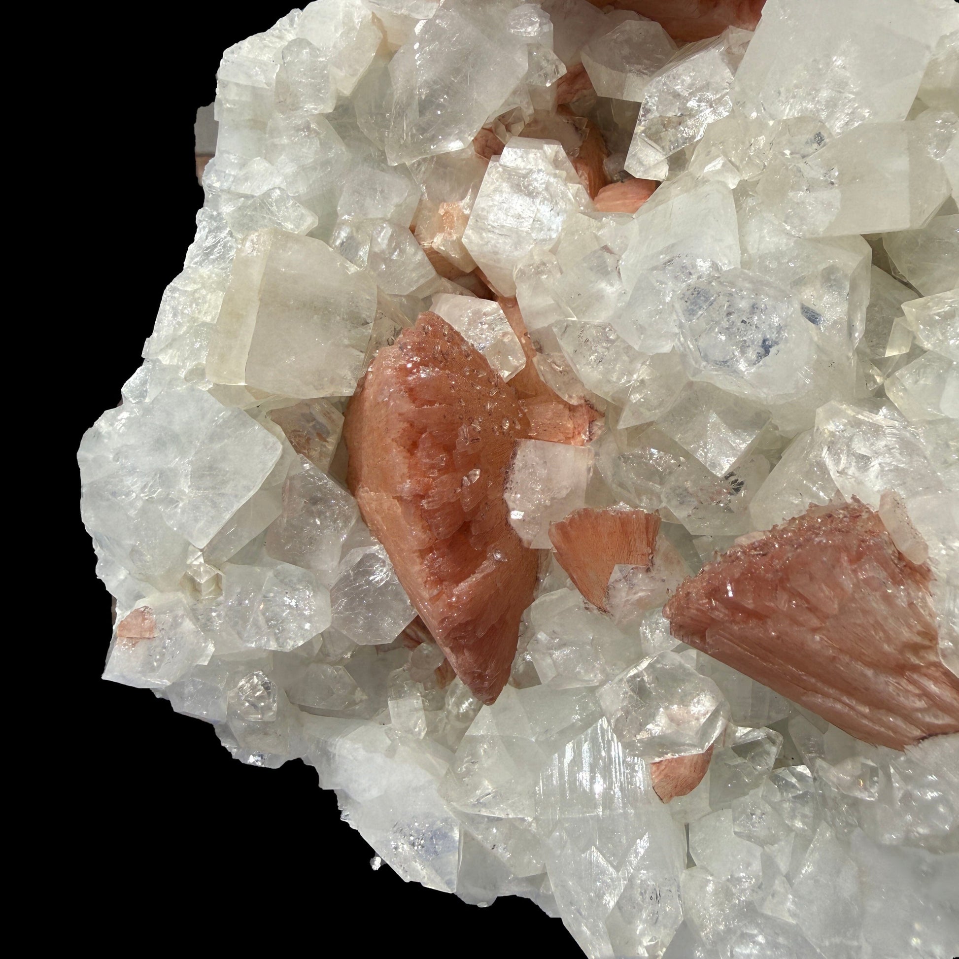 Salmon-Pink Heulandite on Apophyllite Matrix – Indian Zeolite Mineral Specimen from Jalgaon # DKT123 Heulandite Superb Minerals 