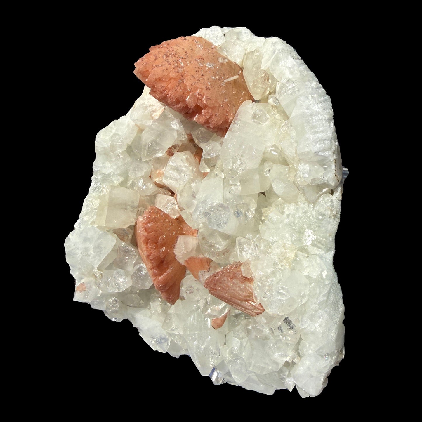 Salmon-Pink Heulandite on Apophyllite Matrix – Indian Zeolite Mineral Specimen from Jalgaon # DKT123 Heulandite Superb Minerals 