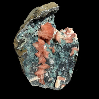 Salmon Red - Heulandite Clusters on Sparkling Grey Chalcedony Geode Matrix – Rare Indian Zeolite Mineral Specimen from Jalgaon # DKT131 Heulandite Superb Minerals 