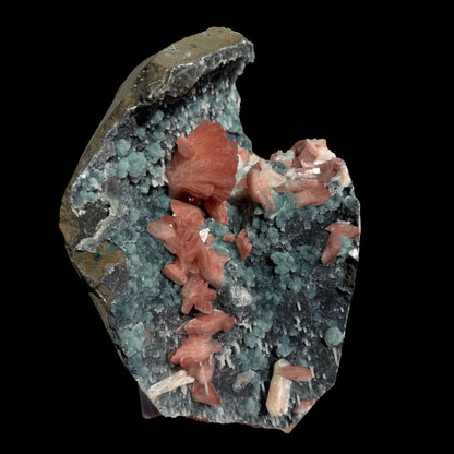 Salmon Red - Heulandite Clusters on Sparkling Grey Chalcedony Geode Matrix – Rare Indian Zeolite Mineral Specimen from Jalgaon # DKT131 Heulandite Superb Minerals 