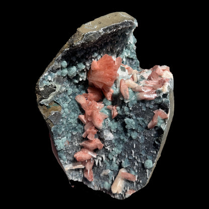 Salmon Red - Heulandite Clusters on Sparkling Grey Chalcedony Geode Matrix – Rare Indian Zeolite Mineral Specimen from Jalgaon # DKT131 Heulandite Superb Minerals 