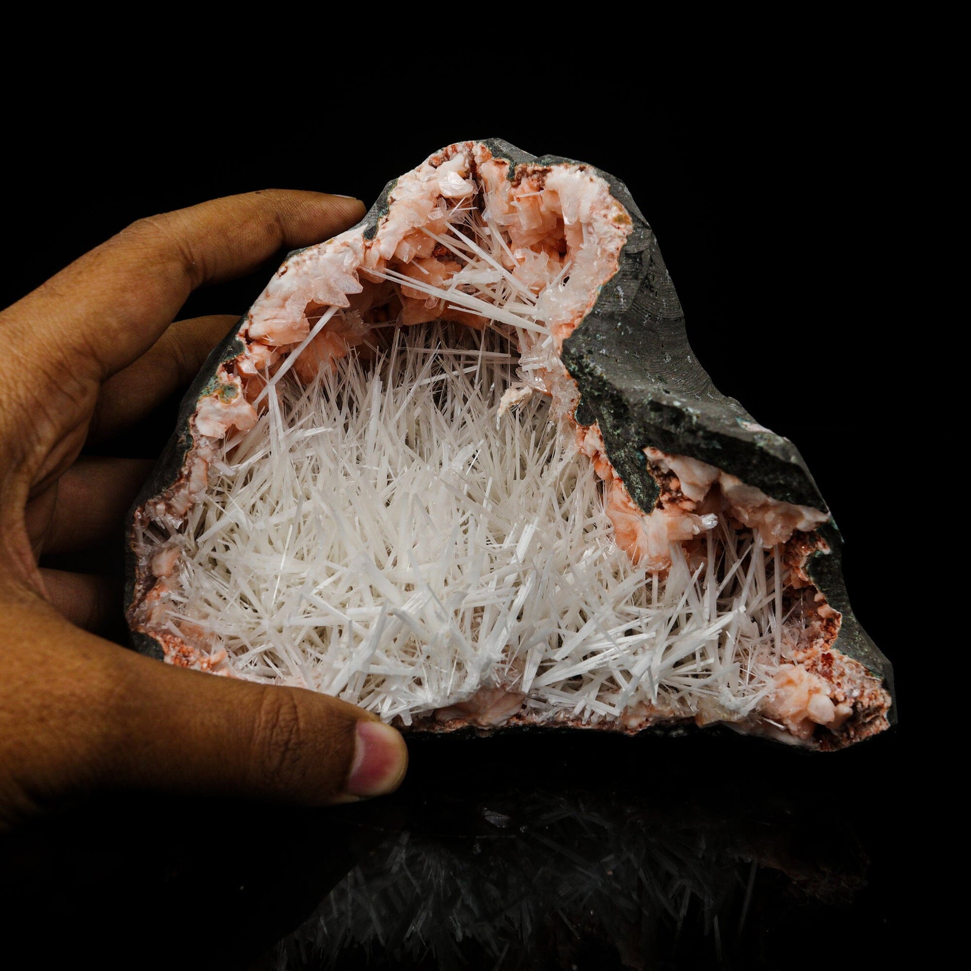 Scolecite in Heulandite Geode Natural Mineral Specimen # B 7090