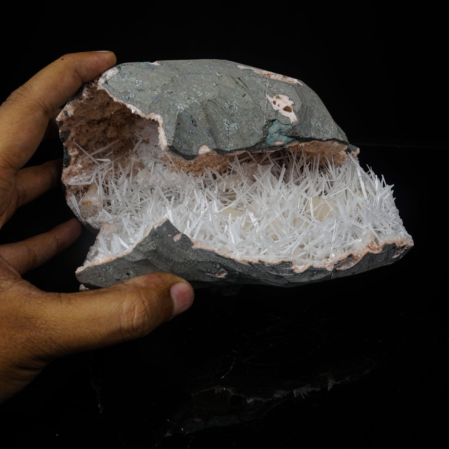 Scolecite in Heulandite Geode Natural Mineral Specimen # B 7116