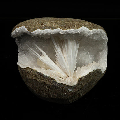 Scolecite in MM Quartz Geode Natural Mineral Specimen # B 6768 Scoleccite Superb Minerals 