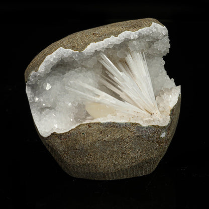 Scolecite in MM Quartz Geode Natural Mineral Specimen # B 6768 Scoleccite Superb Minerals 