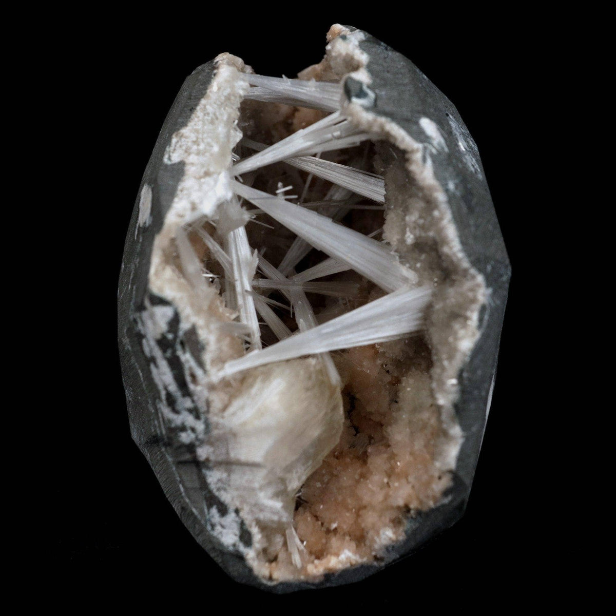 Scolecite Intergrown Sprays Inside Heulandite Geode Natural Mineral Sp…  https://www.superbminerals.us/products/scolecite-intergrown-sprays-inside-heulandite-geode-natural-mineral-specimen-b-4792  Features: A huge Geode with beige Heulandite crystals