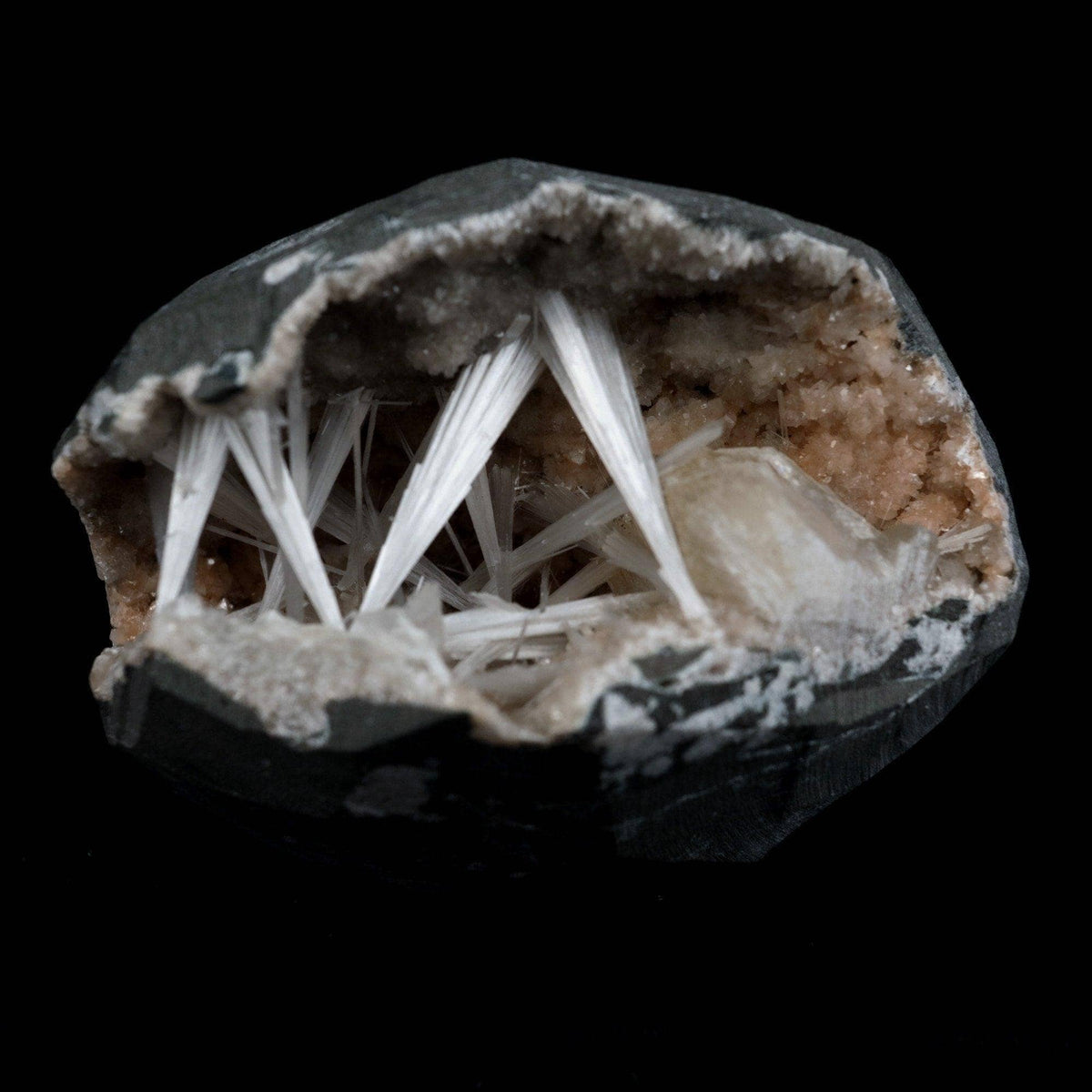 Scolecite Intergrown Sprays Inside Heulandite Geode Natural Mineral Sp…  https://www.superbminerals.us/products/scolecite-intergrown-sprays-inside-heulandite-geode-natural-mineral-specimen-b-4792  Features: A huge Geode with beige Heulandite crystals