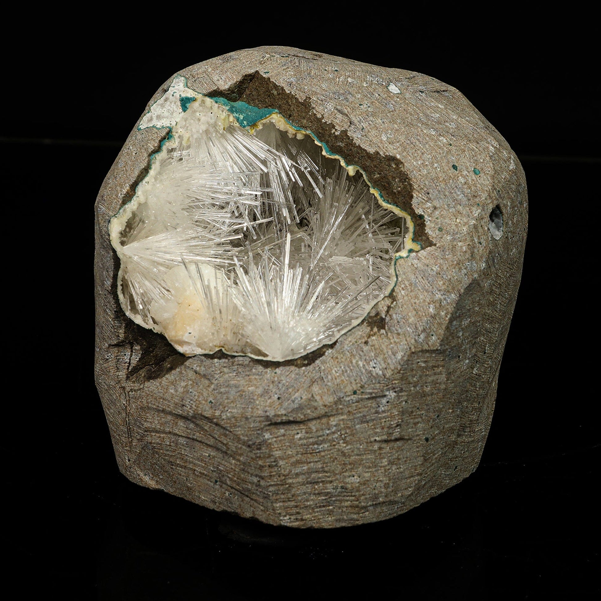 Scolecite Spray Inside Chalcedony Geode free standing Natural Mineral Specimen # B 6775 Scolecite Superb Minerals 