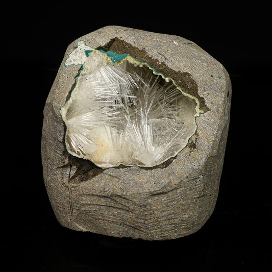 Scolecite Spray Inside Chalcedony Geode free standing Natural Mineral Specimen # B 6775 Scolecite Superb Minerals 