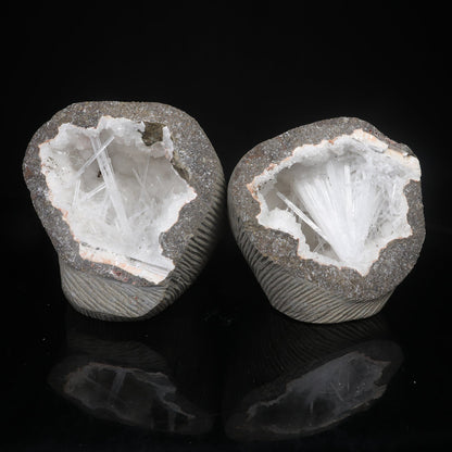 Scolecite Spray Inside Complete Geode Natural Mineral Specimen # B 7029 Scolecite Superb Minerals 