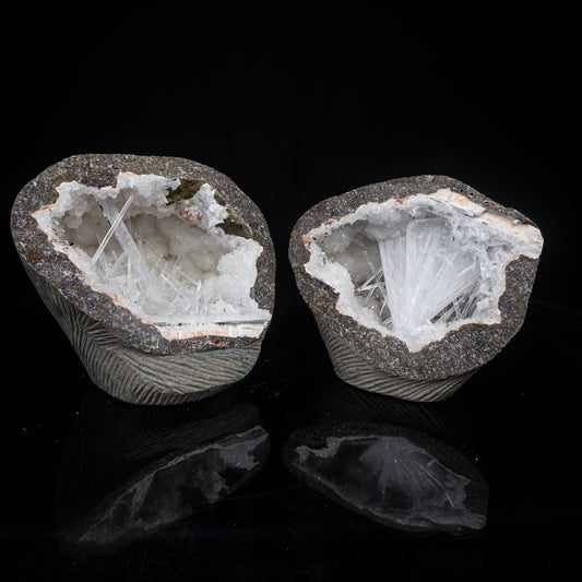 Scolecite Spray Inside Complete Geode Natural Mineral Specimen # B 7029 Scolecite Superb Minerals 