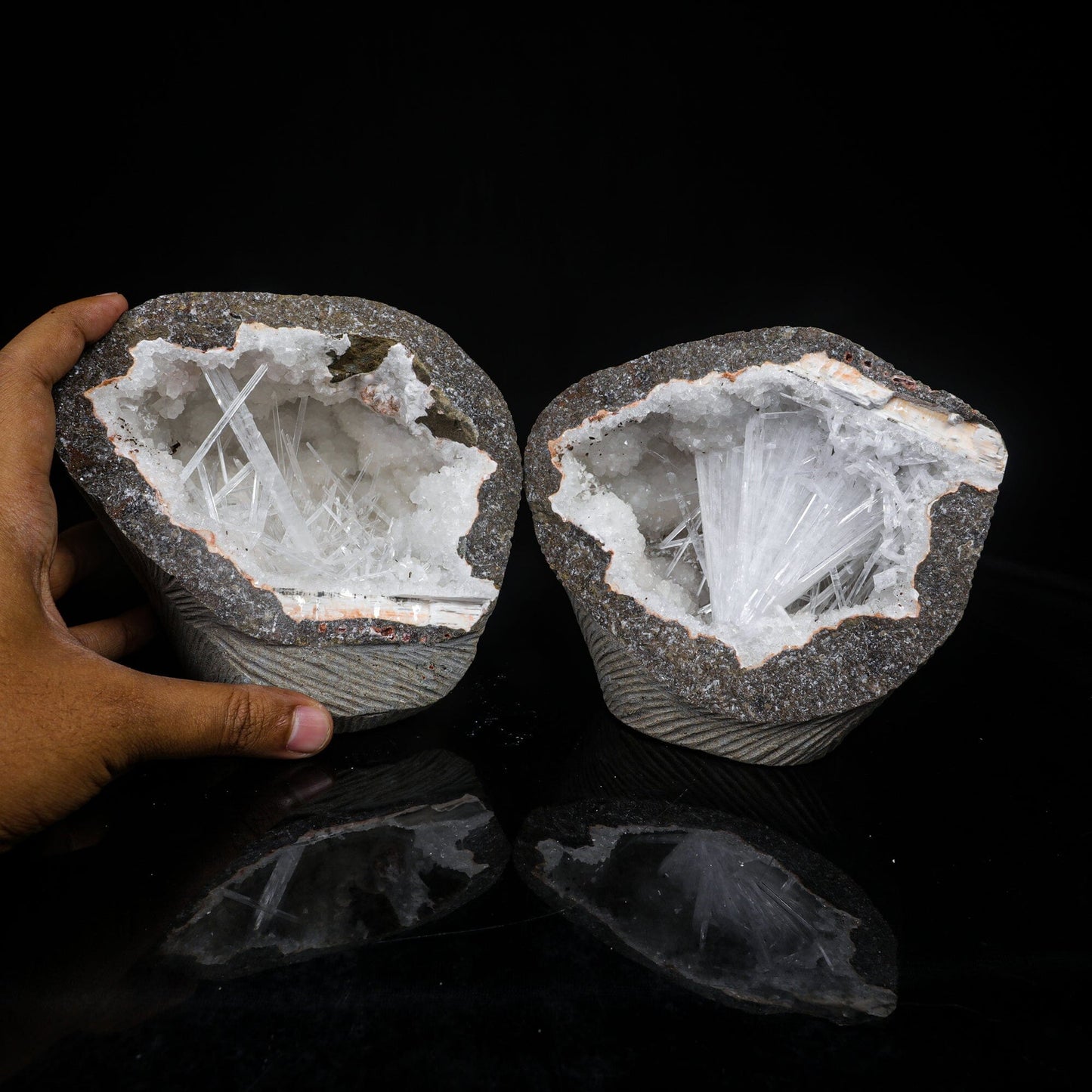 Scolecite Spray Inside Complete Geode Natural Mineral Specimen # B 7029 Scolecite Superb Minerals 