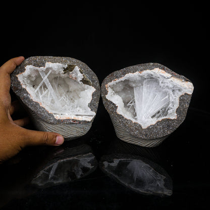 Scolecite Spray Inside Complete Geode Natural Mineral Specimen # B 7029 Scolecite Superb Minerals 