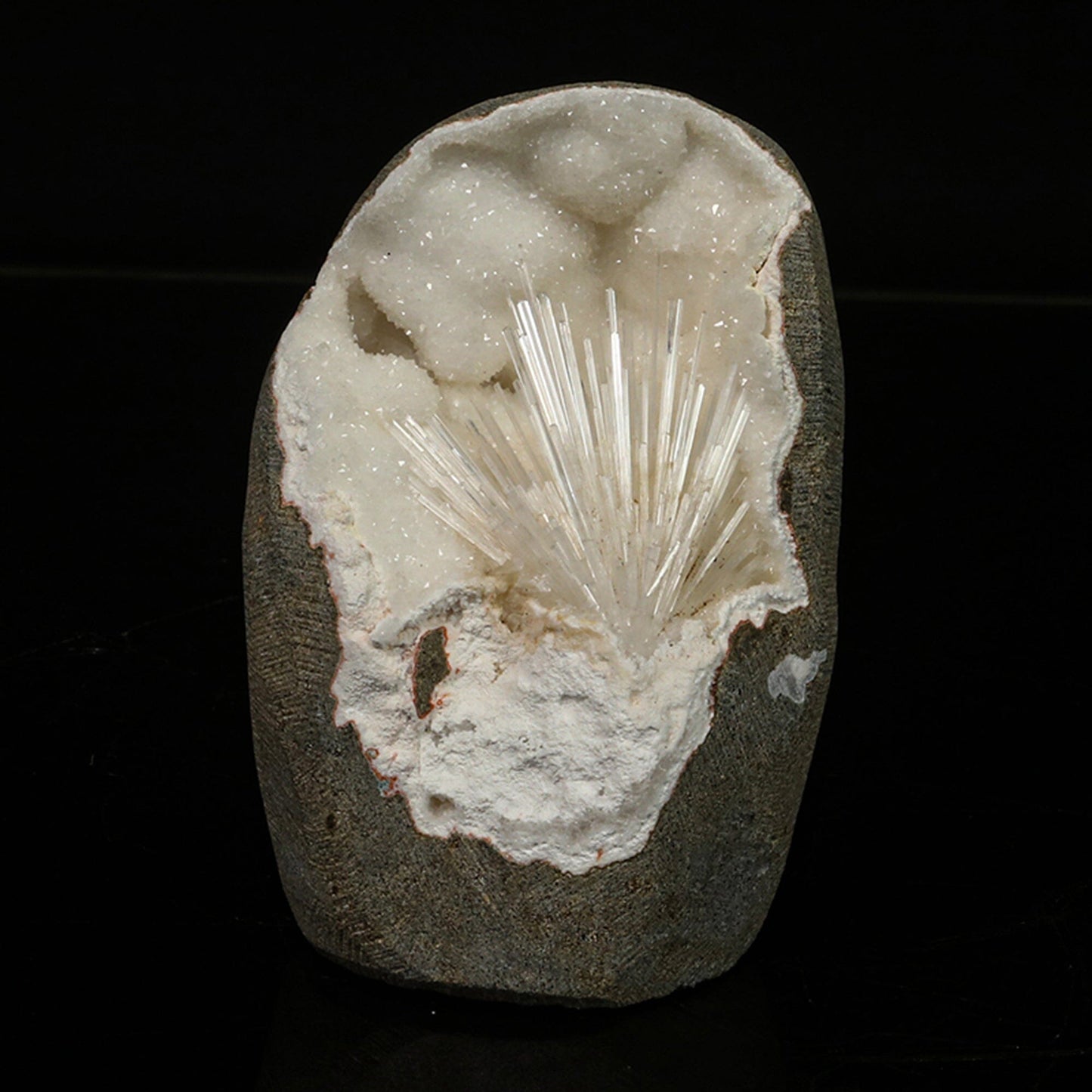 Scolecite Spray Inside MM Quartz Geode Natural Mineral Specimen # B 6777 Scolecite Superb Minerals 