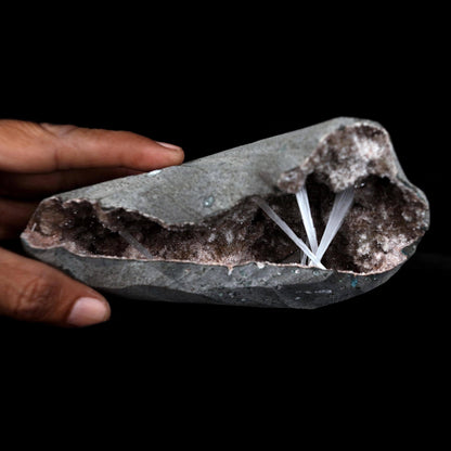 Scolecite Sprays Inside Geode Natural Mineral Specimen # B 4650  https://www.superbminerals.us/products/scolecite-sprays-inside-geode-natural-mineral-specimen-b-4650  Features: A lovely item with a geode lined with beige, glossy Heulandite crystals.