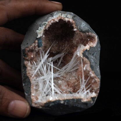 Scolecite Sprays Inside Heulandite Geode Natural Mineral Specimen # B…  https://www.superbminerals.us/products/scolecite-sprays-inside-heulandite-geode-natural-mineral-specimen-b-4908  Features: Scolecite crystals are interspersed throughout a very l