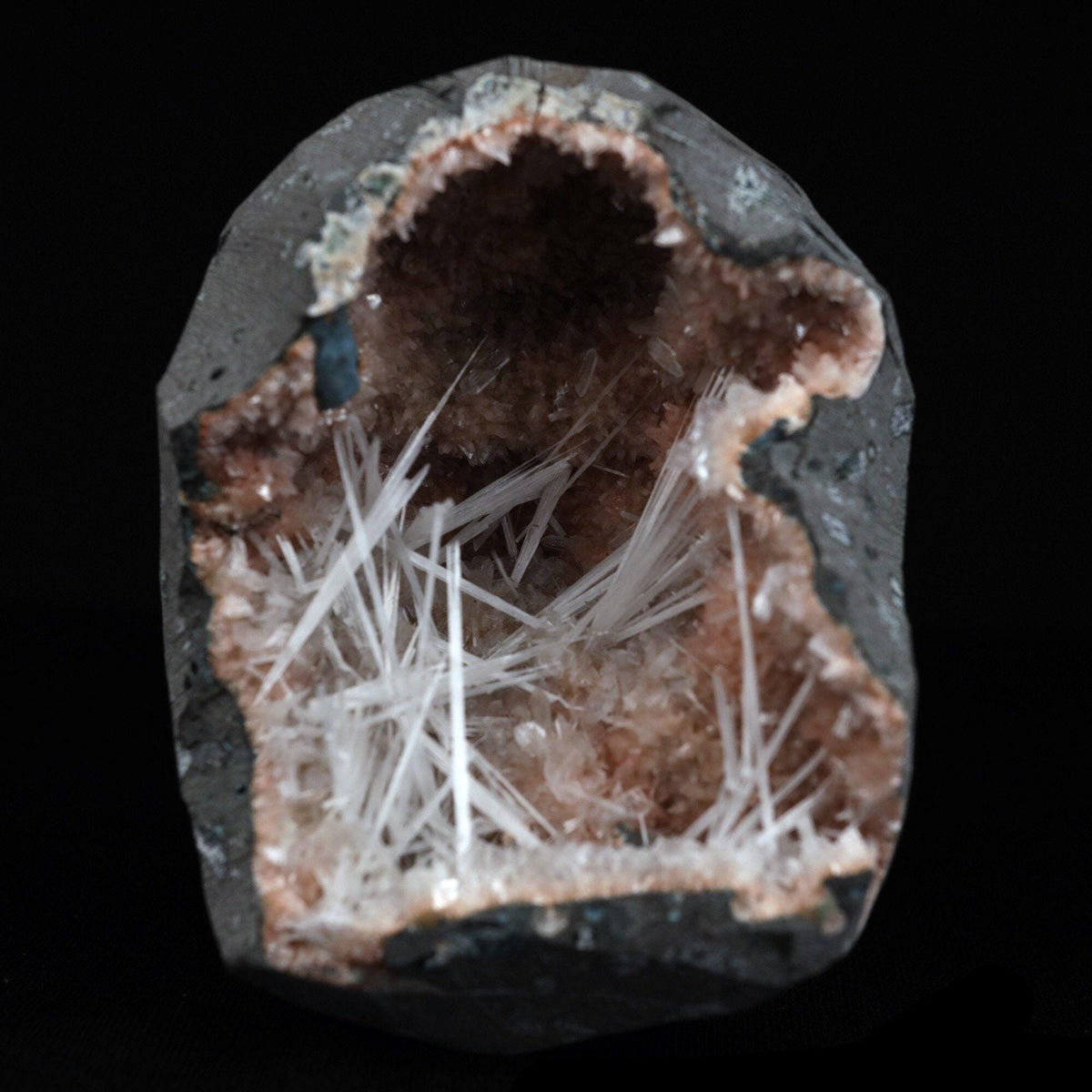 Scolecite Sprays Inside Heulandite Geode Natural Mineral Specimen # B…  https://www.superbminerals.us/products/scolecite-sprays-inside-heulandite-geode-natural-mineral-specimen-b-4908  Features: Scolecite crystals are interspersed throughout a very l