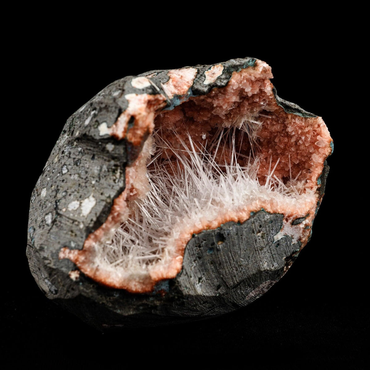 Scolecite Sprays Inside Heulandite Geode Natural Mineral Specimen # B…  https://www.superbminerals.us/products/scolecite-sprays-inside-heulandite-geode-natural-mineral-specimen-b-5089  Features: A big, free-standing Geode bordered with peach-colored