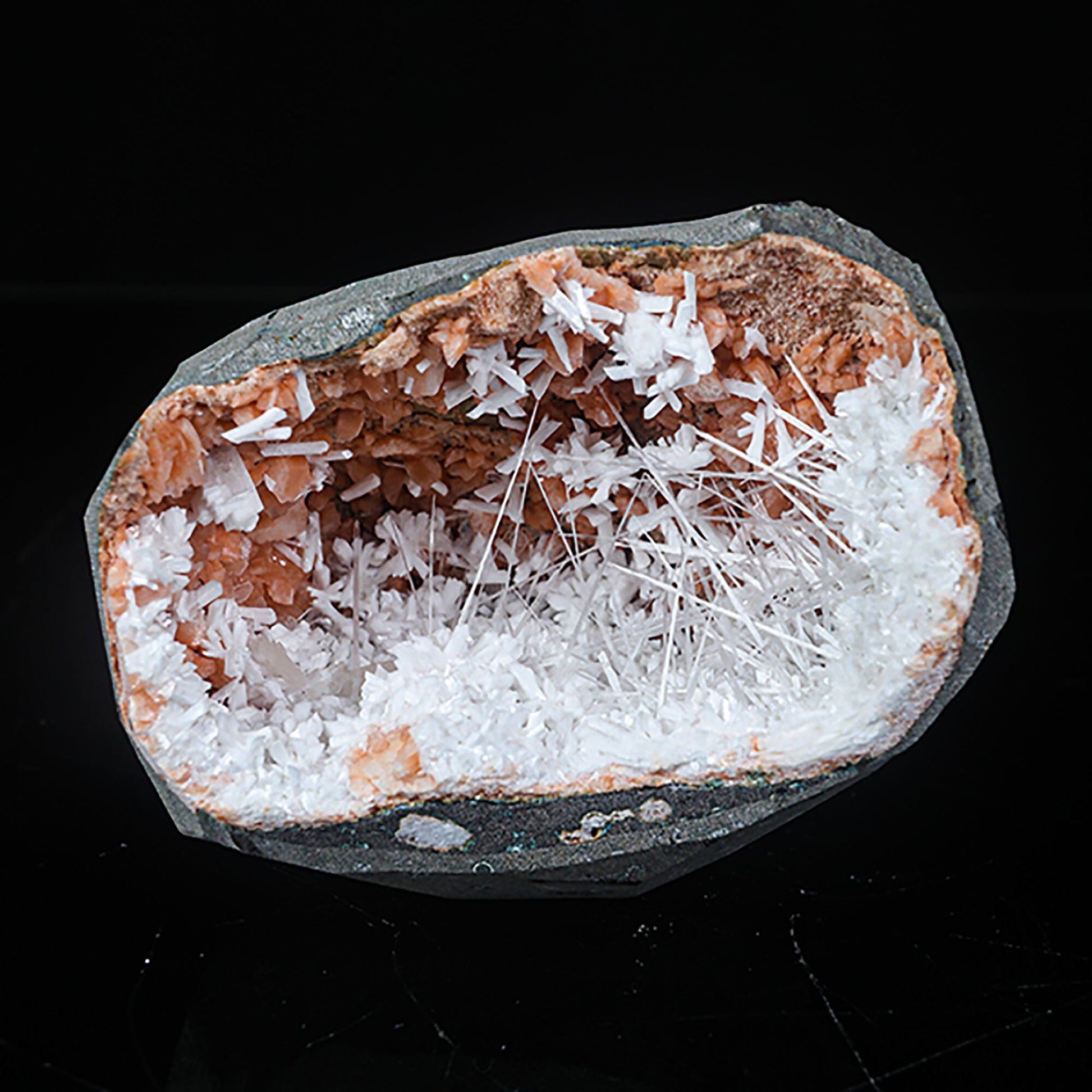 Scolecite with Laumontite in Heulandite Geode Natural Mineral Specimen # B 7038