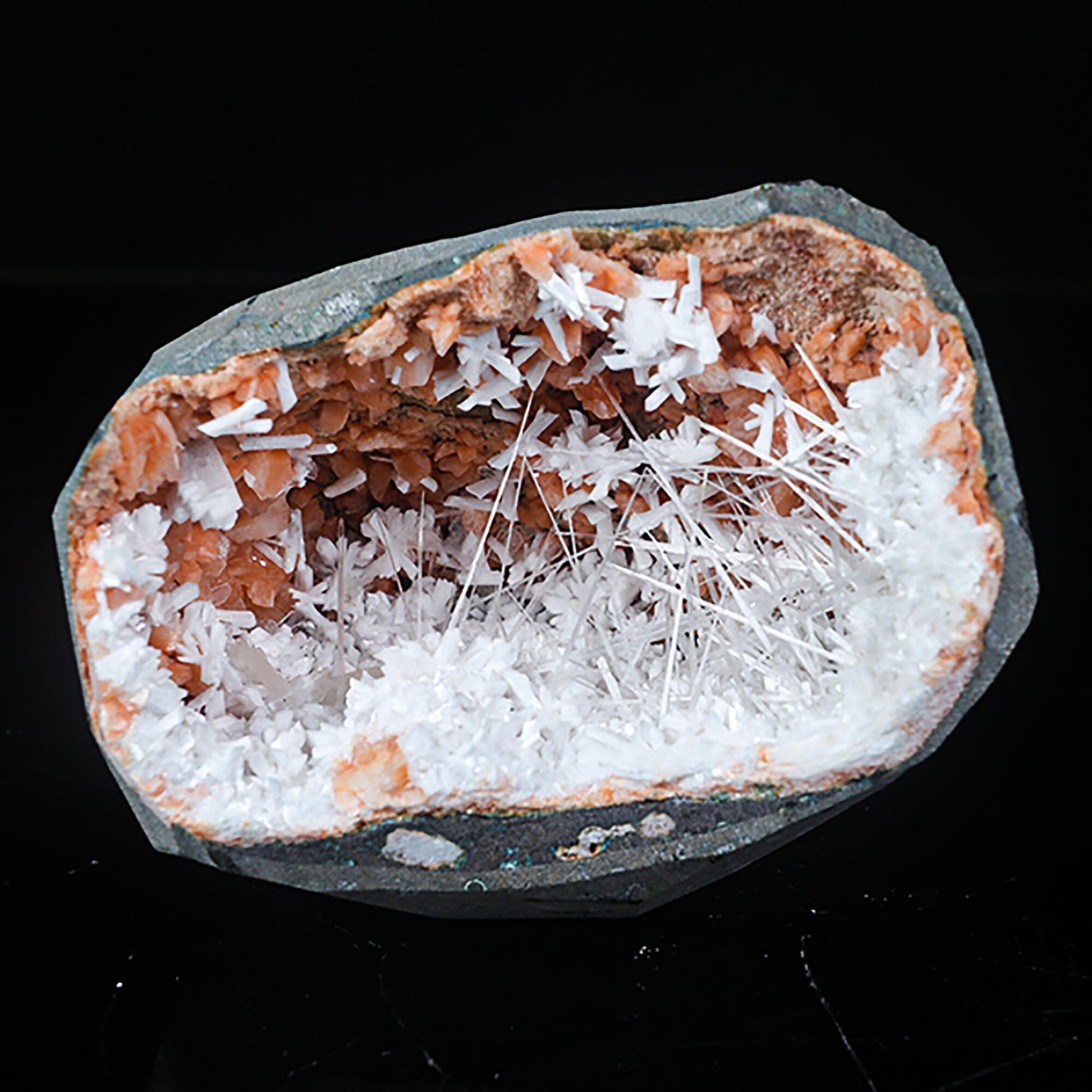 Scolecite with Laumontite in Heulandite Geode Natural Mineral Specimen # B 7038