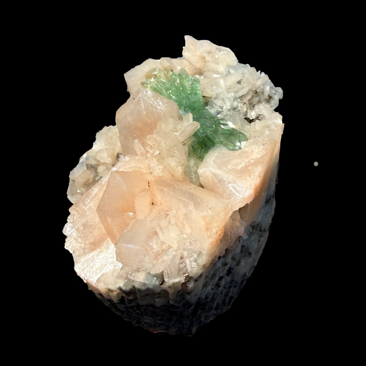 Sharp Terminated Green Apophyllite with Peach Stilbite on Chalcedony Matrix – Rare Zeolite Mineral from Jalgaon,India # DKT92 Apophyllite Superb Minerals 