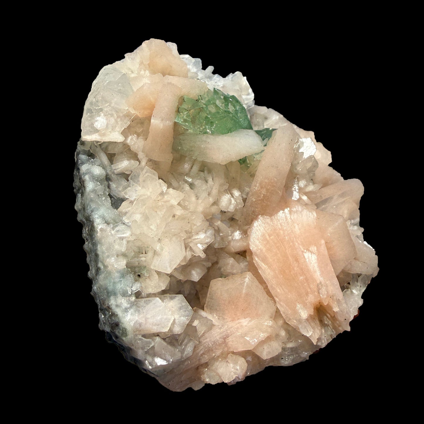 Sharp Terminated Green Apophyllite with Peach Stilbite on Chalcedony Matrix – Rare Zeolite Mineral from Jalgaon,India # DKT92 Apophyllite Superb Minerals 