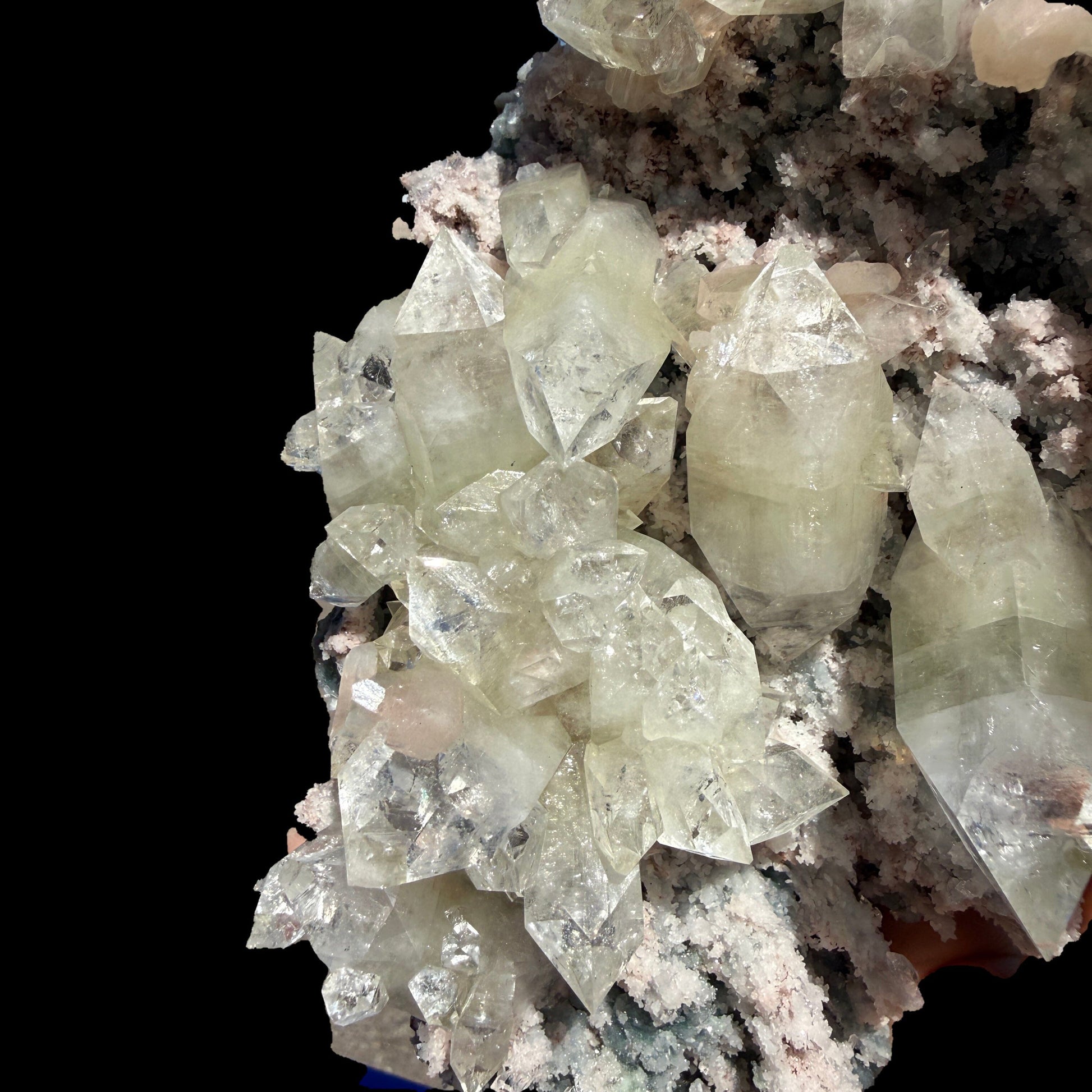 Sharply Terminated Green Apophyllite with Stilbite on Pink Chalcedony Matrix – Zeolite Mineral Specimen from Jalgaon # DKT122 Apophyllite Superb Minerals 