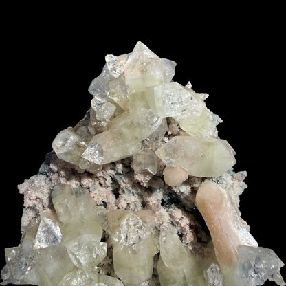 Sharply Terminated Green Apophyllite with Stilbite on Pink Chalcedony Matrix – Zeolite Mineral Specimen from Jalgaon # DKT122 Apophyllite Superb Minerals 