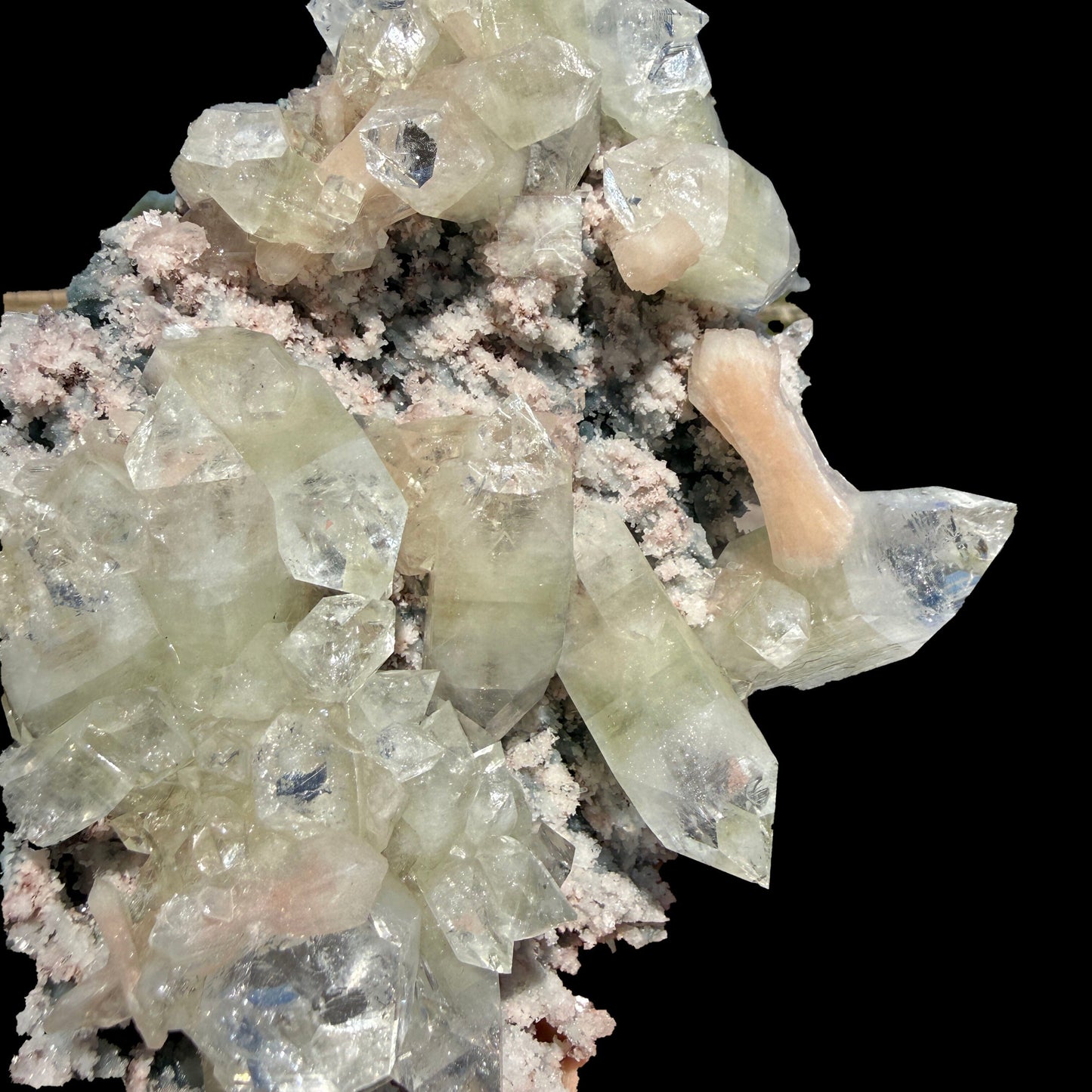 Sharply Terminated Green Apophyllite with Stilbite on Pink Chalcedony Matrix – Zeolite Mineral Specimen from Jalgaon # DKT122 Apophyllite Superb Minerals 