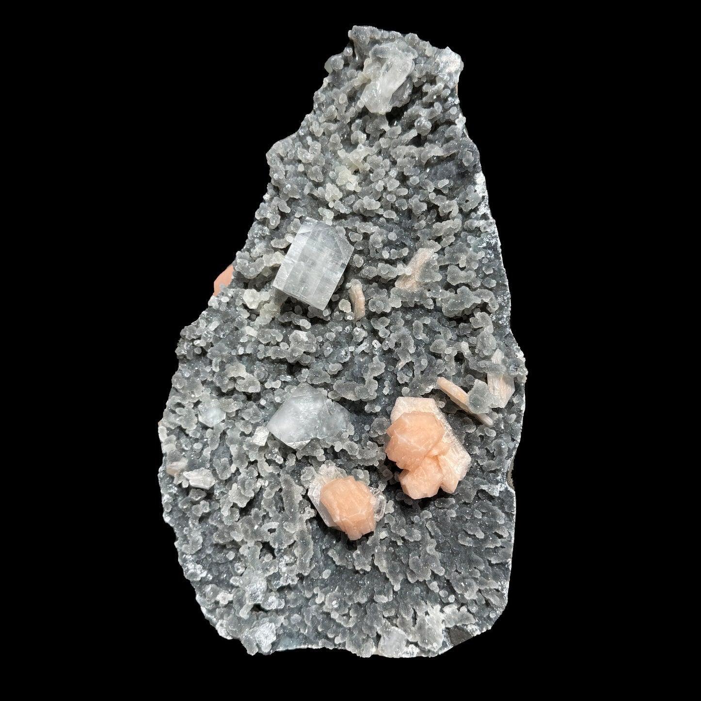 Sparkling Black Chalcedony Plate with Stilbite & Cubic Apophyllite – Rare Cabinet Mineral Specimen from Nashik # DKT124 Chalcedony Superb Minerals 