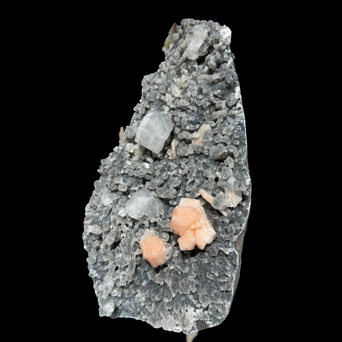 Sparkling Black Chalcedony Plate with Stilbite & Cubic Apophyllite – Rare Cabinet Mineral Specimen from Nashik # DKT124 Chalcedony Superb Minerals 