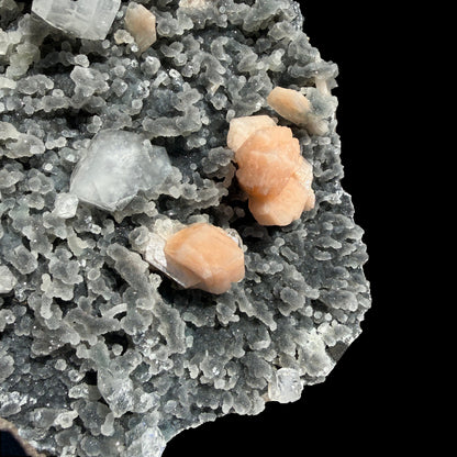 Sparkling Black Chalcedony Plate with Stilbite & Cubic Apophyllite – Rare Cabinet Mineral Specimen from Nashik # DKT124 Chalcedony Superb Minerals 