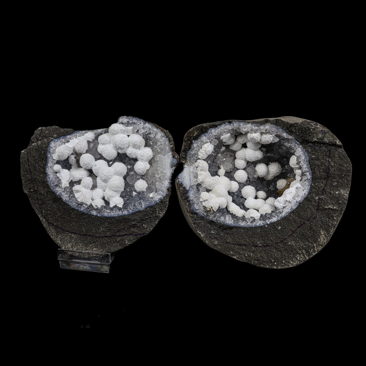 Super Rare Complete Okenite Geode Pair on Micro-Quartz Matrix – Cotton-Ball Okenite Puffballs , India # B 7247 Okenite Superb Minerals 