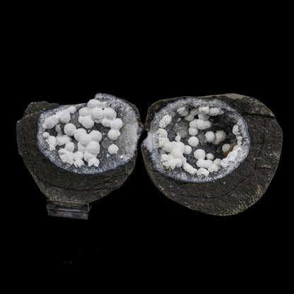 Super Rare Complete Okenite Geode Pair on Micro-Quartz Matrix – Cotton-Ball Okenite Puffballs , India # B 7247 Okenite Superb Minerals 